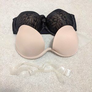 Lot of 2 strapless bras (black and beige) - 36B
